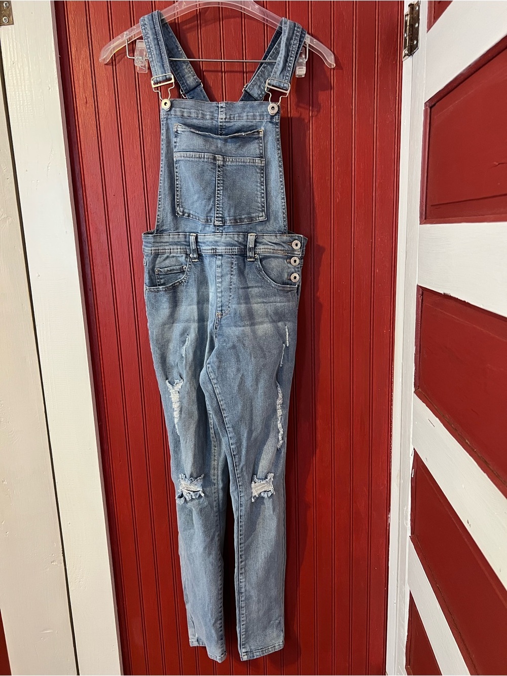 Highway Jeans Distressed Light Blue Women's Denim Overalls 7/8